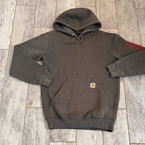 Carhartt Charcoal Gray Pullover Hoodie with Sleeve Logo
